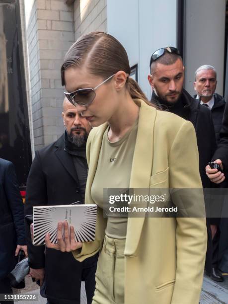 Gigi Hadid is seen on Day 2 Milan Fashion Week Autumn/Winter 2019/20 on February 21, 2019 in Milan, Italy.