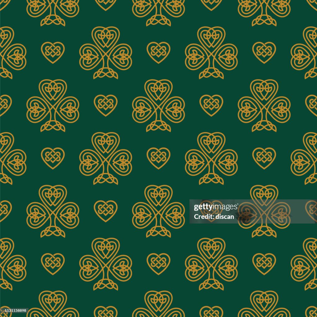 St. Patrick's day seamless pattern with Golden Shamrock.