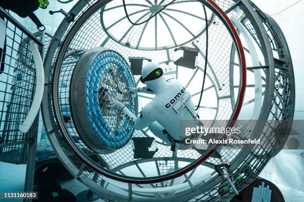 Diver and astronaut testing the Esprit module of the Lunar Orbital Platform-Gateway in the pools of Comex, on February 21, 2019 in Marseille, France.