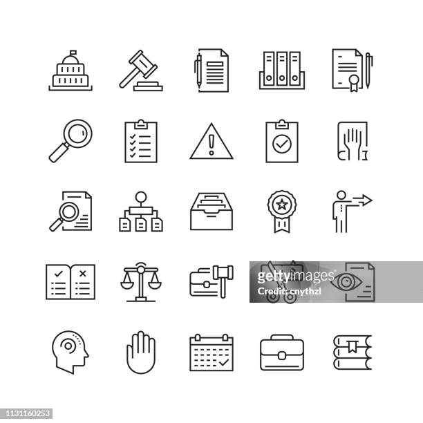 ilustrações de stock, clip art, desenhos animados e ícones de compliance and regulations related vector line icons - lei