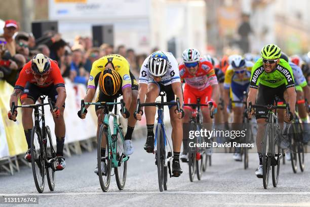 Sprint / Arrival / Matteo Trentin of Italy and Team Mitchelton Scott / Danny Van Poppel of Netherlands and Team Jumbo Visma / Ivan Garcia Cortina of...