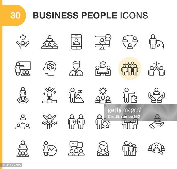 business people line icons. editable stroke. pixel perfect. for mobile and web. contains such icons as smartphone, human resources, collaboration, leadership, meeting. - manager stock illustrations