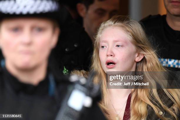 Alesha MacPhail's mother, Georgina Lochrane leaves Glasgow High Court following the verdict delivered on February 21, 2019 in Glasgow, Scotland. A...