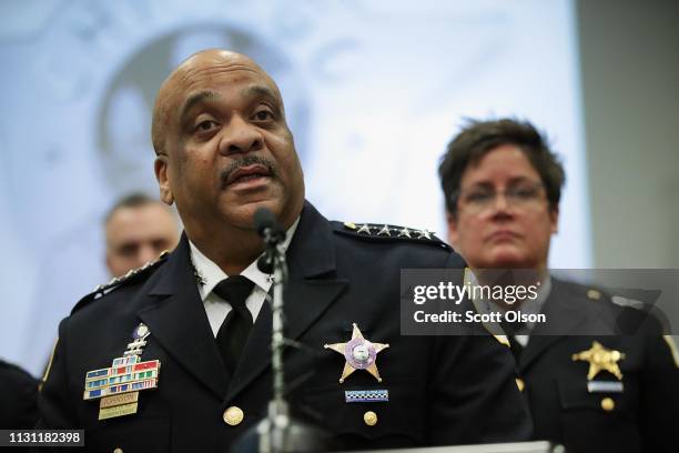 Chicago Police Superintendent Eddie Johnson speaks during a press conference at Chicago police headquarters about the arrest of “Empire” actor Jussie...