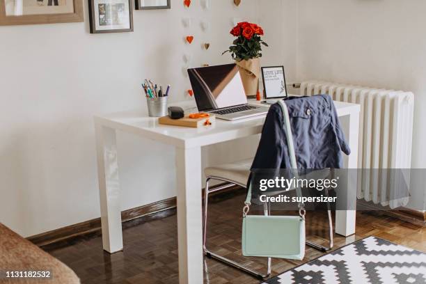 home office - red headphones stock pictures, royalty-free photos & images