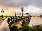 Pont de Pierre, old and famous bridge in Bordeaux