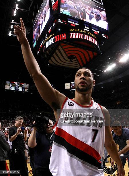 Brandon Roy of the Portland Trail Blazers walks off the court after overcoming a 23 point deficit to defeat the the Dallas Mavericks 84-82 in Game...