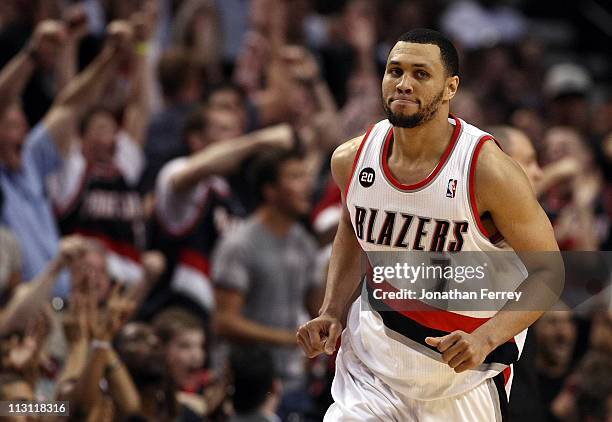 Brandon Roy of the Portland Trail Blazers runs down court after making a shot to overcome a 23 point deficit to defeat the the Dallas Mavericks 84-82...