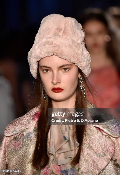 Model walks the runway at the Luisa Beccaria show during Milan Fashion Week Autumn/Winter 2019/20 on February 21, 2019 in Milan, Italy.