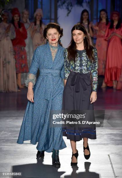 Designers Luisa Beccaria and Lucilla Bonaccorsi on the runway after the Luisa Beccaria show during Milan Fashion Week Autumn/Winter 2019/20 on...