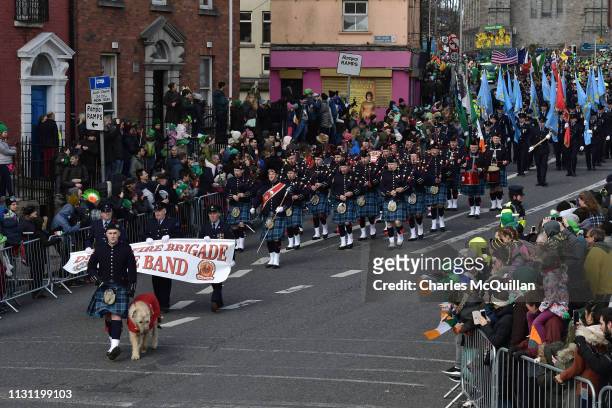 Crowds gather to watch the annual St Patrick'sDay parade on March 17, 2019 in Dublin, Ireland. Saint Patrick, the patron saint of Ireland is...