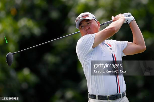 Charlie Wi plays his shot from the 15th tee during the first round of the Puerto Rico Open at Coco Beach Golf and Country Club on February 21, 2019...