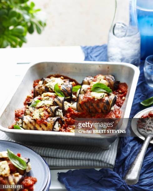 eggplant cannelloni - cannelloni stock pictures, royalty-free photos & images