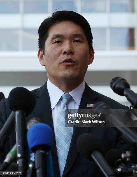 Attorney Robert Hur speaks to the media about Christopher Paul Hasson after a hearing at the United States District Court Greenbelt Division is shown...