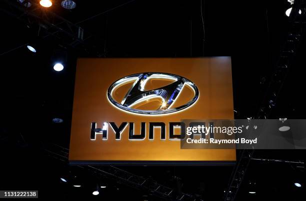 Hyundai signage is on display at the 111th Annual Chicago Auto Show at McCormick Place in Chicago, Illinois on February 8, 2019.