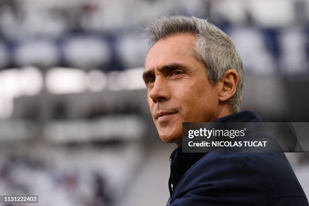 Bordeaux's Portuguese head coach Paulo Sousa looks on prior to the French L1 football match between Girondins de Bordeaux and Rennes on March 17,...