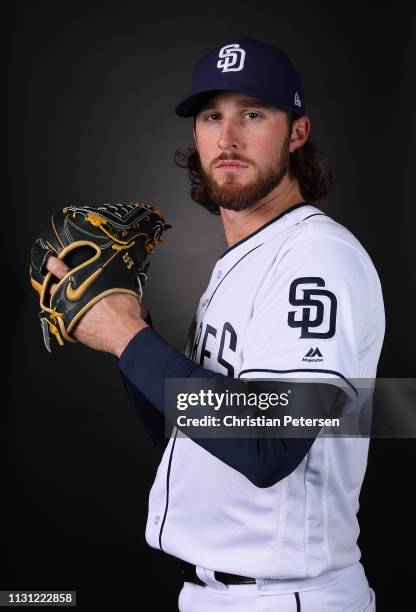 Pitcher Bryan Mitchell of the San Diego Padres poses for a portrait during photo day at Peoria Stadium on February 21, 2019 in Peoria, Arizona.