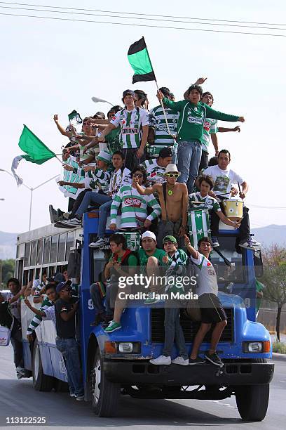 Supporters of Santos celebrates before a match against San Luis during the Clausura 2011 at Corona Stadium in Torreon on April 23, 2011 in Coahuila,...