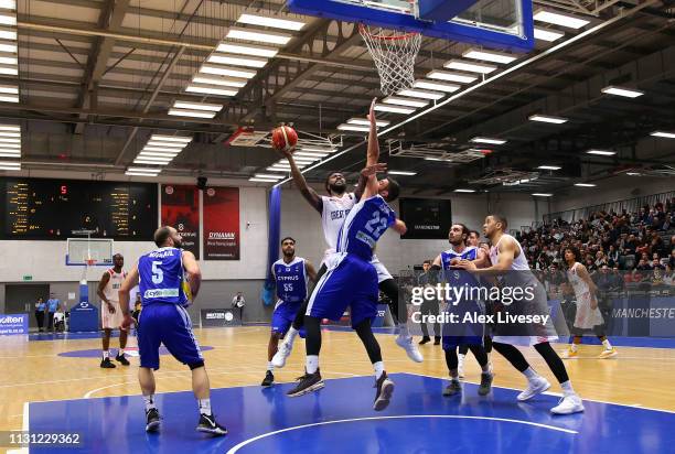 Gabriel Olaseni of Great Britain attempts a basket during the FIBA EuroBasket 2021 Pre-Qualifier match between Great Britain and Cyprus at the...