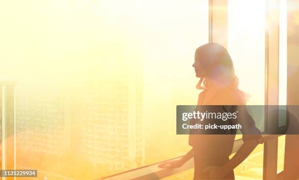 ceo woman - business woman looking through window stock pictures, royalty-free photos & images