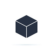 isometric cube. linear icon. Line with editable stroke. Cube icons with a perspective 3d cube model with a shadow.