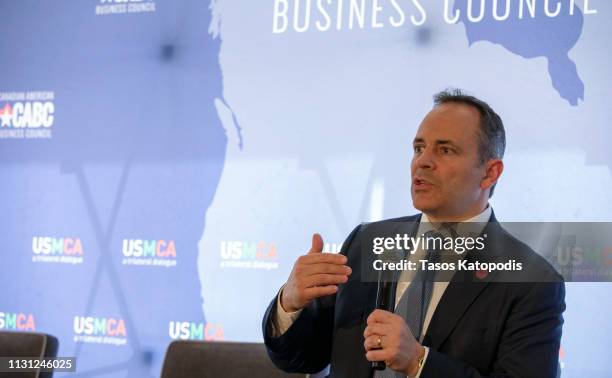 Governor Matt Bevin of Kentucky talks at the Prospects for USMCA Ratification Trilateral Dialogue on February 21, 2019 in Washington, DC.