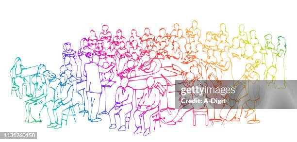 baroque orchestra rainbow - multiple exposure stock illustrations