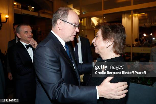 Prince Albert II De Monaco and Francoise Dumas attend the "Fondation Prince Albert II De Monaco" Evening at Salle Gaveau on February 21, 2019 in...