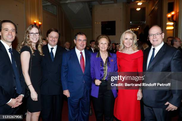 Charles Guyot, Charlotte Bouygues, Jean-Luc Allavena, Martin Bouygues, a guest, Melissa Bouygues and Prince Albert II De Monaco attend the "Fondation...