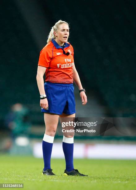 Referee Joy Neville during the Guinness 6 Nations Rugby match between England Women and Scotland Womenat Twickenham stadium in Twickenham England on...