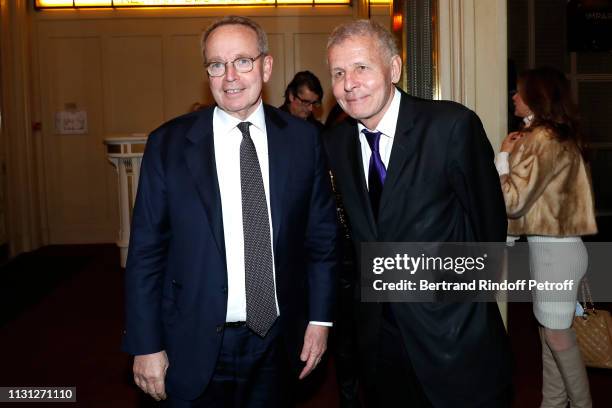 Politician Renaud Donnedieu de Vabres and journalist Patrick Poivre d'Arvor attend the "Fondation Prince Albert II De Monaco" Evening at Salle Gaveau...