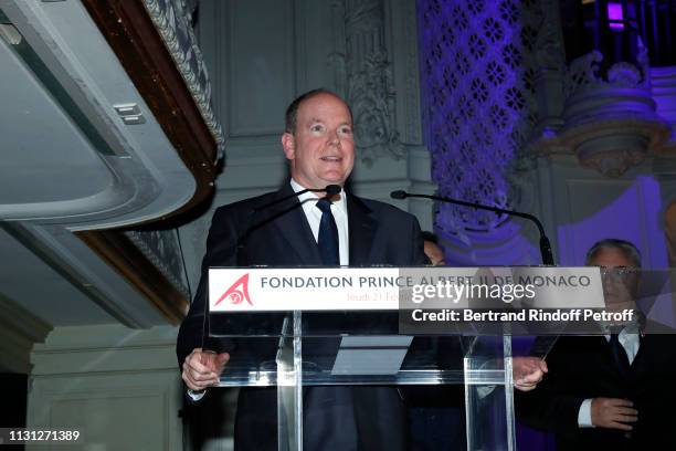 Prince Albert II De Monaco presents the "Fondation Prince Albert II De Monaco" Evening at Salle Gaveau on February 21, 2019 in Paris, France.