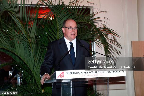 Prince Albert II De Monaco presents the "Fondation Prince Albert II De Monaco" Evening at Salle Gaveau on February 21, 2019 in Paris, France.