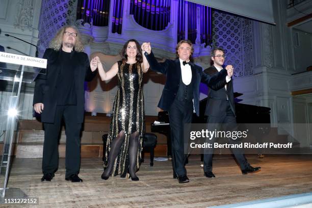 Pianist Yvan Cassar, soprano Aleksandra Kurzak, tenor Roberto Alagna and pianist Alexander Gadjiev acknowledge the applause of the audience after...