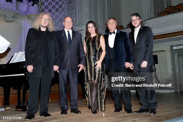 Pianist Yvan Cassar, Prince Albert II De Monaco, soprano Aleksandra Kurzak, tenor Roberto Alagna and pianist Alexander Gadjiev acknowledge the...