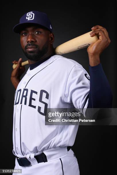 Jose Pirela of the San Diego Padres poses for a portrait during photo day at Peoria Stadium on February 21, 2019 in Peoria, Arizona.