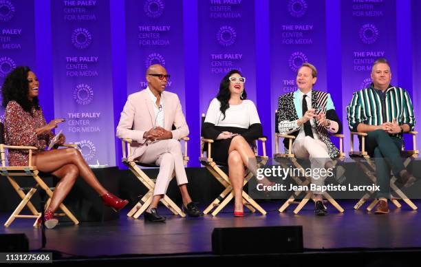 Aisha Tyler, RuPaul Charles, Michelle Visage, Carson Kressley and Ross Matthews attend the Paley Center For Media's 2019 PaleyFest LA - "RuPaul's...