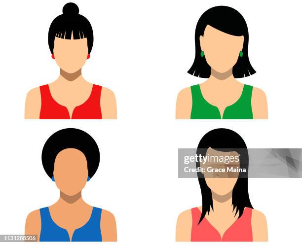 ilustrações, clipart, desenhos animados e ícones de ícones em branco das faces das mulheres - blank expression