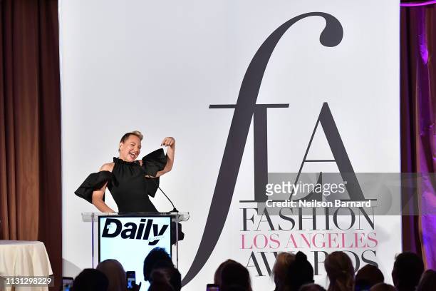 Sia speaks onstage duing The Daily Front Row Fashion LA Awards 2019 on March 17, 2019 in Los Angeles, California.