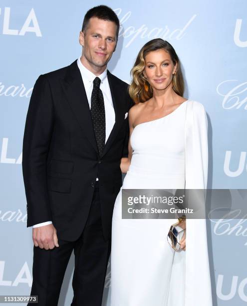 Tom Brady and Gisele Bündchen arrive at the Hollywood For Science Gala at Private Residence on February 21, 2019 in Los Angeles, California.