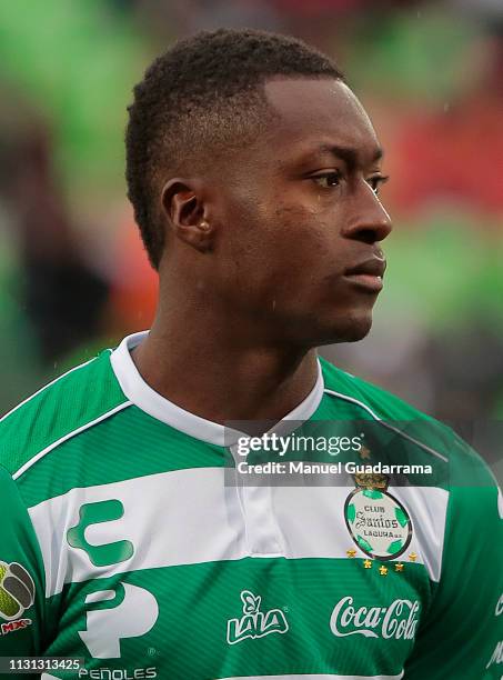 Marlos Moreno looks on during the 11th round match between Santos Laguna and Necaxa as part of the Torneo Clausra 2019 Liga MX at Corona Stadium on...