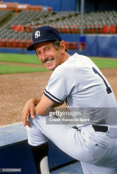 Manager Billy Martin of the New York Yankees looks on from the dugout prior to the start of a Major League Baseball game circa 1979. Martin managed...
