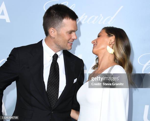 Tom Brady and Gisele Bündchen arrives at the Hollywood For Science Gala at Private Residence on February 21, 2019 in Los Angeles, California.