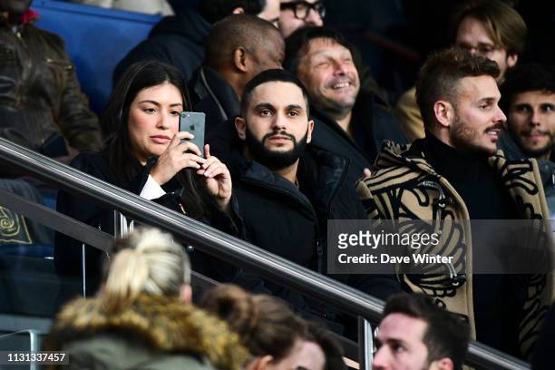 Malik Bentalha, french humorist and Matt Pokora, french singer during the Ligue 1 match between Paris Saint Germain and Marseille at Parc des Princes...