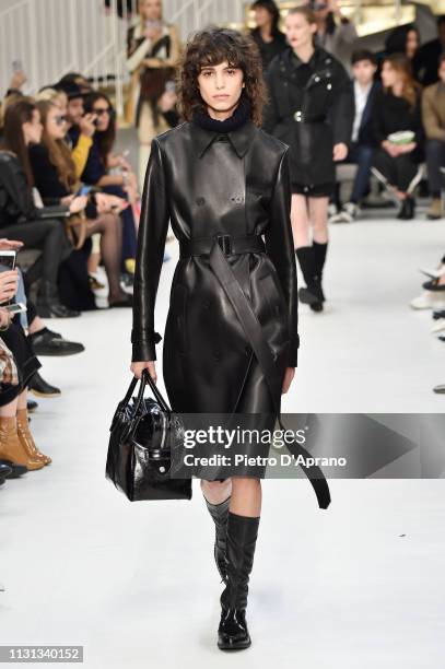 Mica Argañaraz walks the runway at the Tod's show at Milan Fashion Week Autumn/Winter 2019/20 on February 22, 2019 in Milan, Italy.