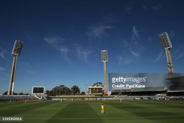 General view of play during Game 1 of the Women's One Day International series between Australia and New Zealand at the WACA on February 22, 2019 in...