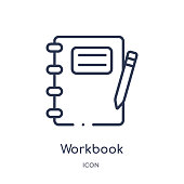 Linear workbook icon from Business and analytics outline collection. Thin line workbook vector isolated on white background. workbook trendy illustration