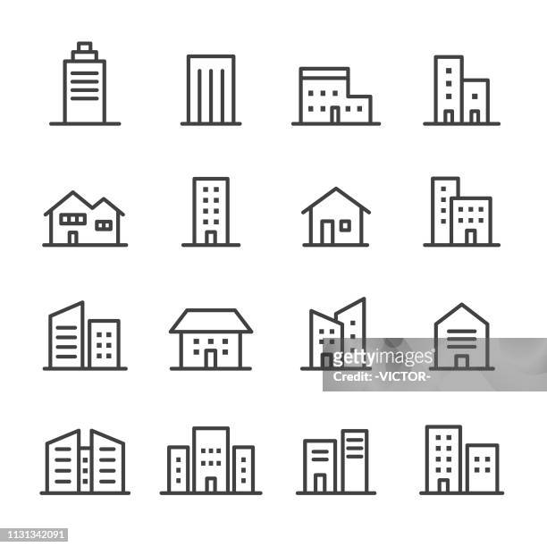illustrazioni stock, clip art, cartoni animati e icone di tendenza di icone degli edifici - serie line - esterno di un edificio