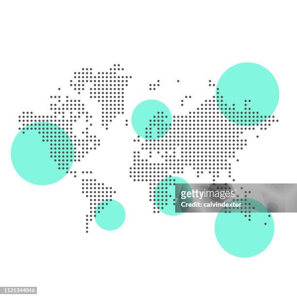 world map pixelated and areas highlights - global communications vector stock illustrations