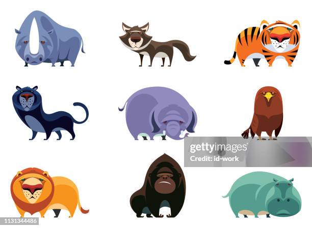 ilustraciones, imágenes clip art, dibujos animados e iconos de stock de animales salvajes personajes - hipopótamo